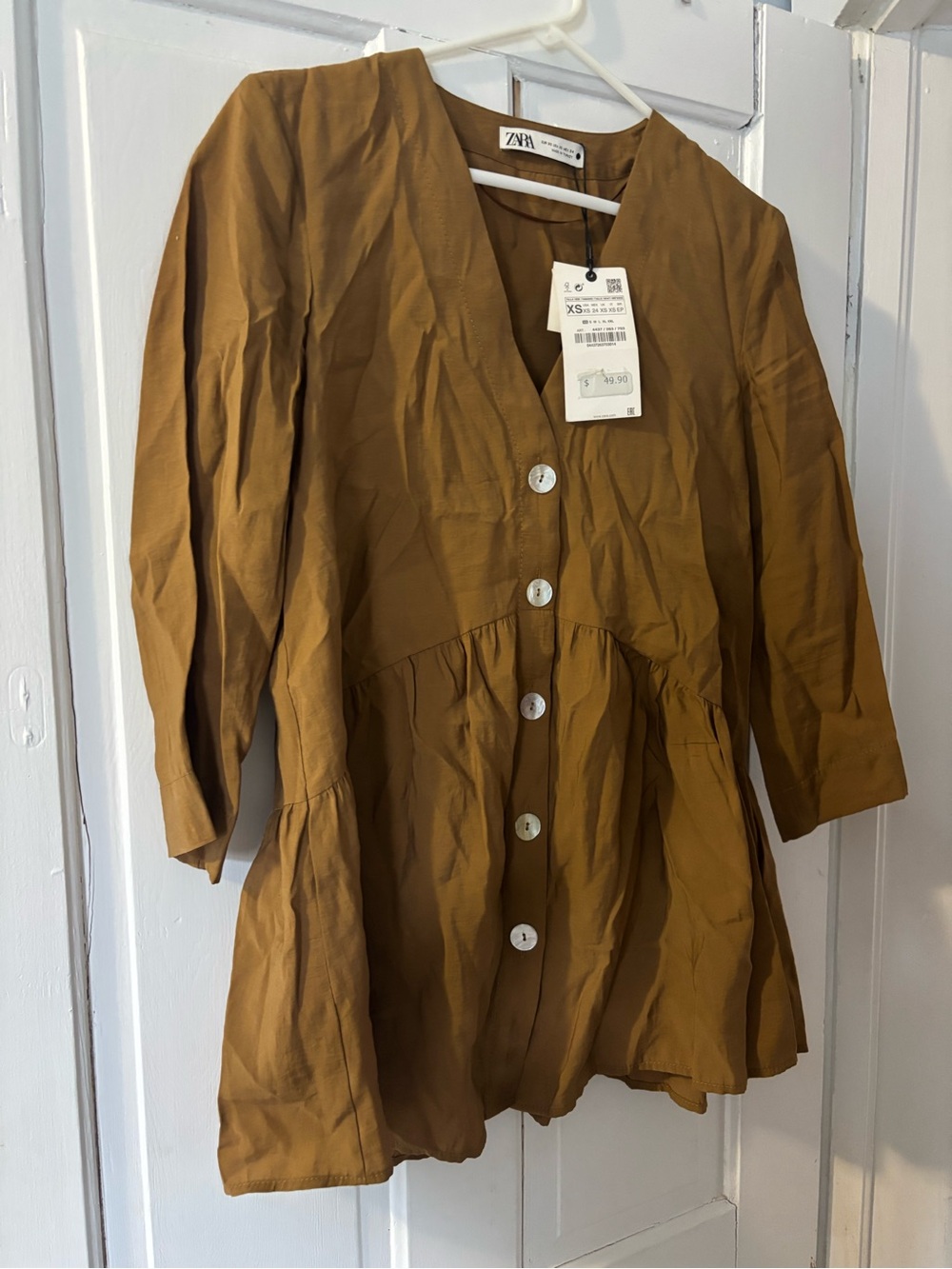 Zara Mustard Brown Button-Front Peplum Blazer Jacket
